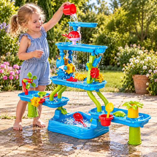 Kinder-Wassertisch-Set mit 5 Ebenen, Wasserfall und Becken, 20-teilig 2