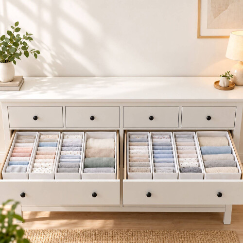 Set di 8 organizer per cassetti con divisori, colore bianco 2