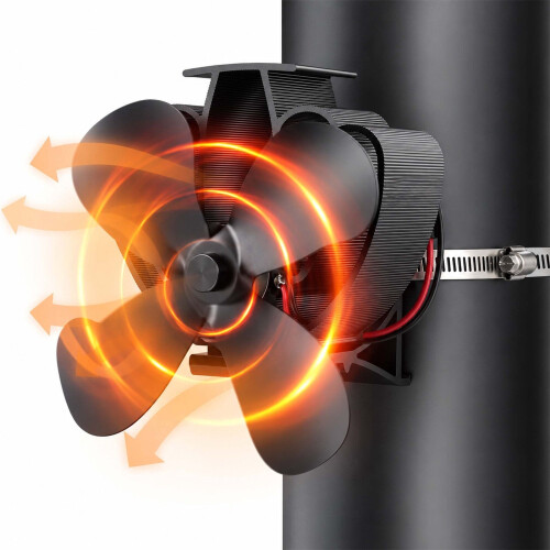 Kaminventilator mit 4 Flügeln und 2 Schlauchschellen, Schwarz, Aluminium 1