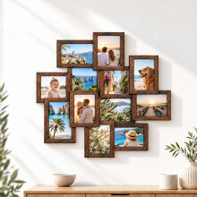 Collage-Bilderrahmen für 12 Fotos, 10 x 15 cm, Wandmontage, Braun