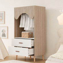 Offene Kinderkleiderschrank - CIPACHO - Kleiderstange - 2 Schubladen - 5 Füße aus Massivholz