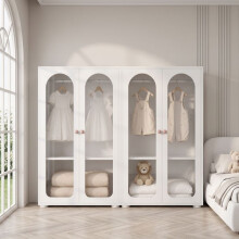 Weißer Kinderkleiderschrank - CIPACHO - Set von 2 - Verstellbare Regale - Rosa Keramikgriffe - Acryfronten