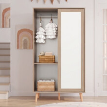 Schrank mit Schiebetüren für Kinder - CIPACHO - Zwei Kleiderstangen - MDF-Holz - Weiß und Naturholz