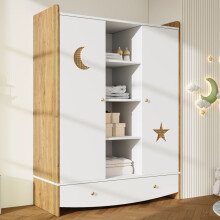 Zweifarbiger Kinderkleiderschrank mit Holzoptik - CIPACHO - 120 x 50 x 160 cm - Mit zwei Türen - Mit Schublade