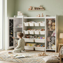 Aufbewahrungsregal für Kinder - CIPACHO - Weiß und Schwarz - Holz - Tafelfläche - Fach mit Schnur für Plüschtiere