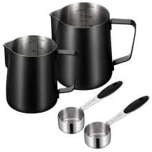 2 Pack 12oz & 20oz Milk Frothing Pitcher Stainless Steel Black for Latte Art