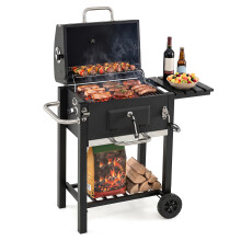 Charcoal Grill with Wheels BBQ Grill With Side Tables For Barbecue