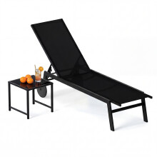 2 Piece Patio Chaise Lounge Set Breathable Fabric Lounger Chair
