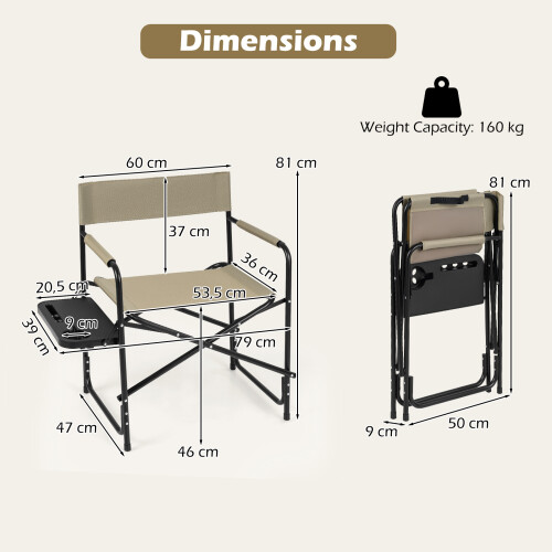 Costway Folding Camping Chair with Side Table and Cup Holder 2