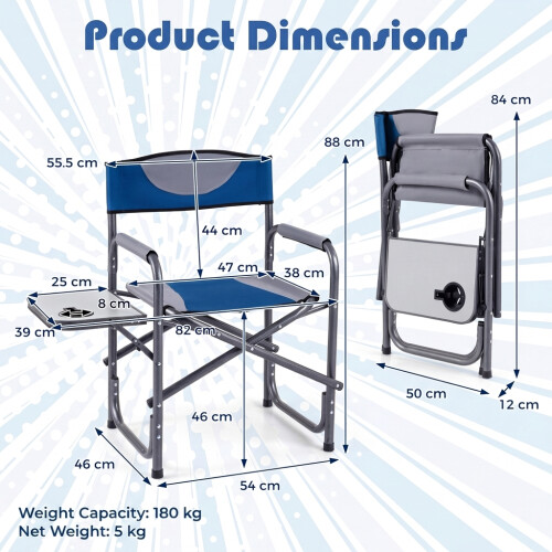 Costway Folding Camping Chair with Side Table and Cup Holder 2