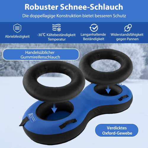 Ciambella da neve gonfiabile per 2 persone, 200 cm, resistente, blu 2