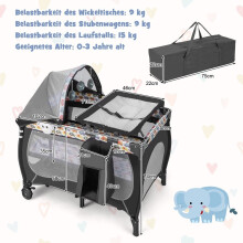 5 IN 1 Babybett Tragbares Beistellbett Reisebett mit Faltbaren Matratze 102 cm x 72 cm x 74 cm Bunt
