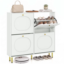 Shoe Storage Cabinet 4 Flip Drawers White 24 cm Shoe Rack for Hallway