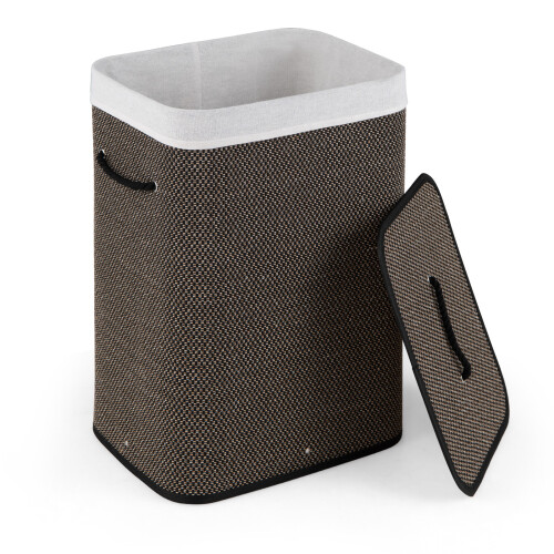 Costway Bamboo Laundry Basket with Lid 72L Black Clothes Hamper Removable 1