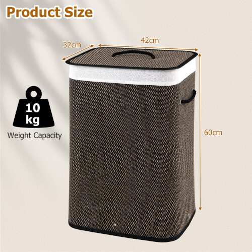 Costway Bamboo Laundry Basket with Lid 72L Black Clothes Hamper Removable 2