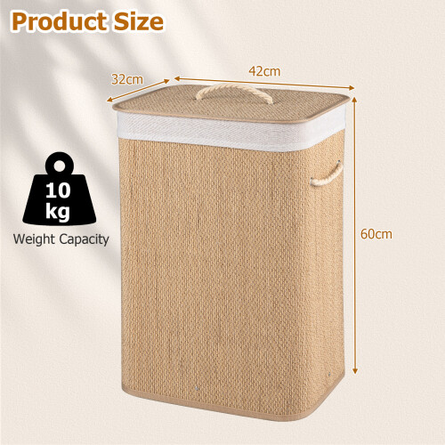 Costway Bamboo Laundry Basket with Lid 72L Natural Clothes Hamper Removable 2