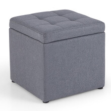 Square Storage Ottoman Linen Fabric Upholstered Footstool