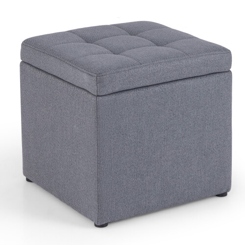 Costway Square Storage Ottoman Linen Fabric Upholstered Footstool