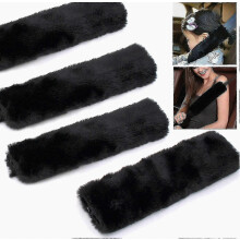 A 4-Pack Faux Sheepskin Seat Belt Pads, Soft Shoulder Cushions for Adults & Kids, Black
