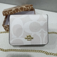 (White) Retro printed flap small square bag thin chain shoulder strap