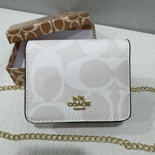 (White) Retro printed flap small square bag thin chain shoulder strap