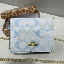 (Blue) Retro printed flap small square bag thin chain shoulder strap