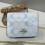 (Blue) Retro printed flap small square bag thin chain shoulder strap 1
