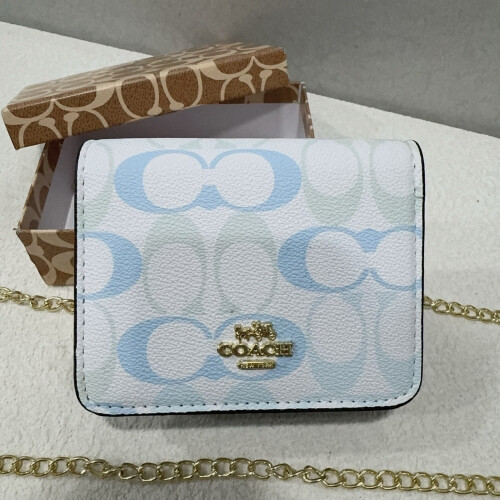 (Blue) Retro printed flap small square bag thin chain shoulder strap