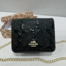(Black) Retro printed flap small square bag thin chain shoulder strap