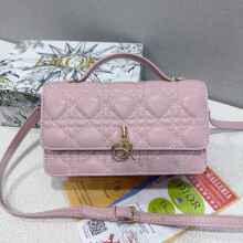 (Pink) Diamond quilted flap small square bag without box