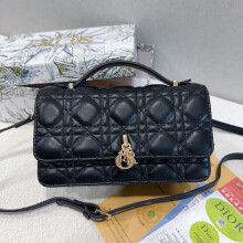 (Black) Diamond quilted flap small square bag without box