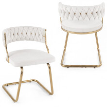 2 Pieces Velvet Dining Chairs Woven Accent Chairs with Curved Back