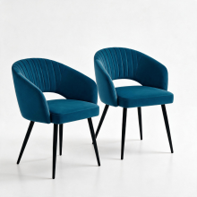 (BLUE) Set of 2 Velvet Dining Chairs Water-Resistant,Scratch-Resistant Tub Chairs Metal Legs