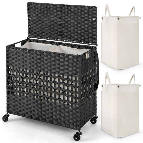 Costway 110L 2 Section Laundry Hamper with Lid 1