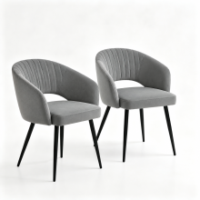 (GREY) Set of 2 Velvet Dining Chairs Water-Resistant,Scratch-Resistant Tub Chairs Metal Legs