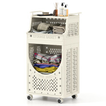 3 Tier Laundry Cart Folding Laundry Hamper with Lockable Wheels