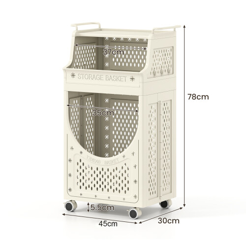 Costway 3 Tier Laundry Cart Folding Laundry Hamper with Lockable Wheels 2