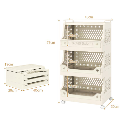 Costway 4 Tier Rolling Laundry Basket Plastic Storage Cart with Wheels 2