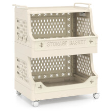 3 Tier Rolling Laundry Basket Plastic Storage Cart with Wheels