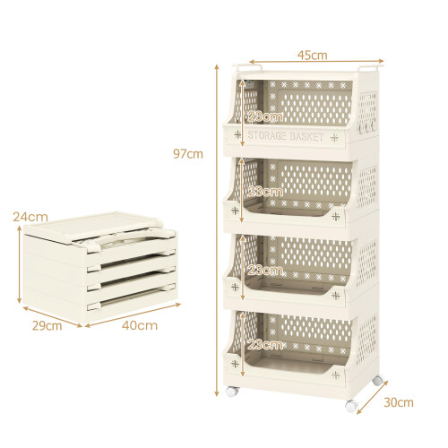 Costway 5 Tier Rolling Laundry Basket Plastic Storage Cart with Wheels 2