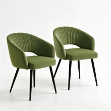 (GREEN) Set of 2 Velvet Dining Chairs Water-Resistant,Scratch-Resistant Tub Chairs Metal Legs