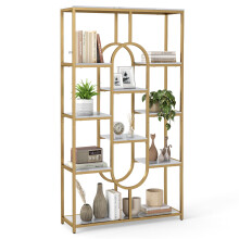 Tall 5 Tier Bookcase with Metal Frame Oval Design Open Storage Shelves