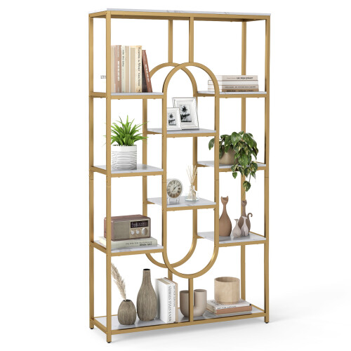 Costway Tall 5 Tier Bookcase with Metal Frame Oval Design Open Storage Shelves