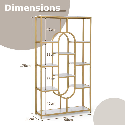 Costway Tall 5 Tier Bookcase with Metal Frame Oval Design Open Storage Shelves 2