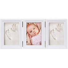 BabyIn Deluxe Casting Keepsake Kit - Baby Handprint & Footprint Set with Wooden Frame, White