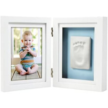 (Babyprint Photo Desk Frame) Pearhead Baby Hand and Footprint Photo Frame Kit with Clean Ink Pad, White