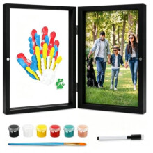 (Schwarz 5) Family Handprint Kit for 4, DIY Baby Handprint & Paw Print Photo Frame with LED, Non-Toxic Finger Paint Gift for Mom & Dad