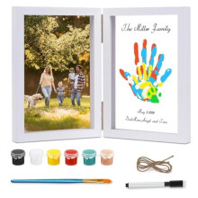 (Weiß 4) Family Handprint Kit for 4, DIY Baby Handprint & Paw Print Photo Frame with LED, Non-Toxic Finger Paint Gift for Mom & Dad
