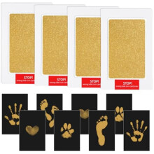Baby Hand and Footprint Kit, 4 PCS Paw Print Set for Newborns 0-6 Months, Personalized Baby Shower Gift, Dog & Cat Pawprint Kit, Gold