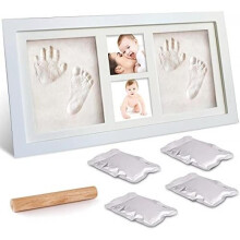 McNory Baby Hand and Footprint Kit, 4-in-1 Wood Picture Frame with Clay Casting Set, Newborn Keepsake Gift